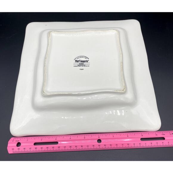 Pier 1 Robin Square Dinner Plates 10.75" vintage handpainted birds stoneware - Picture 6 of 6